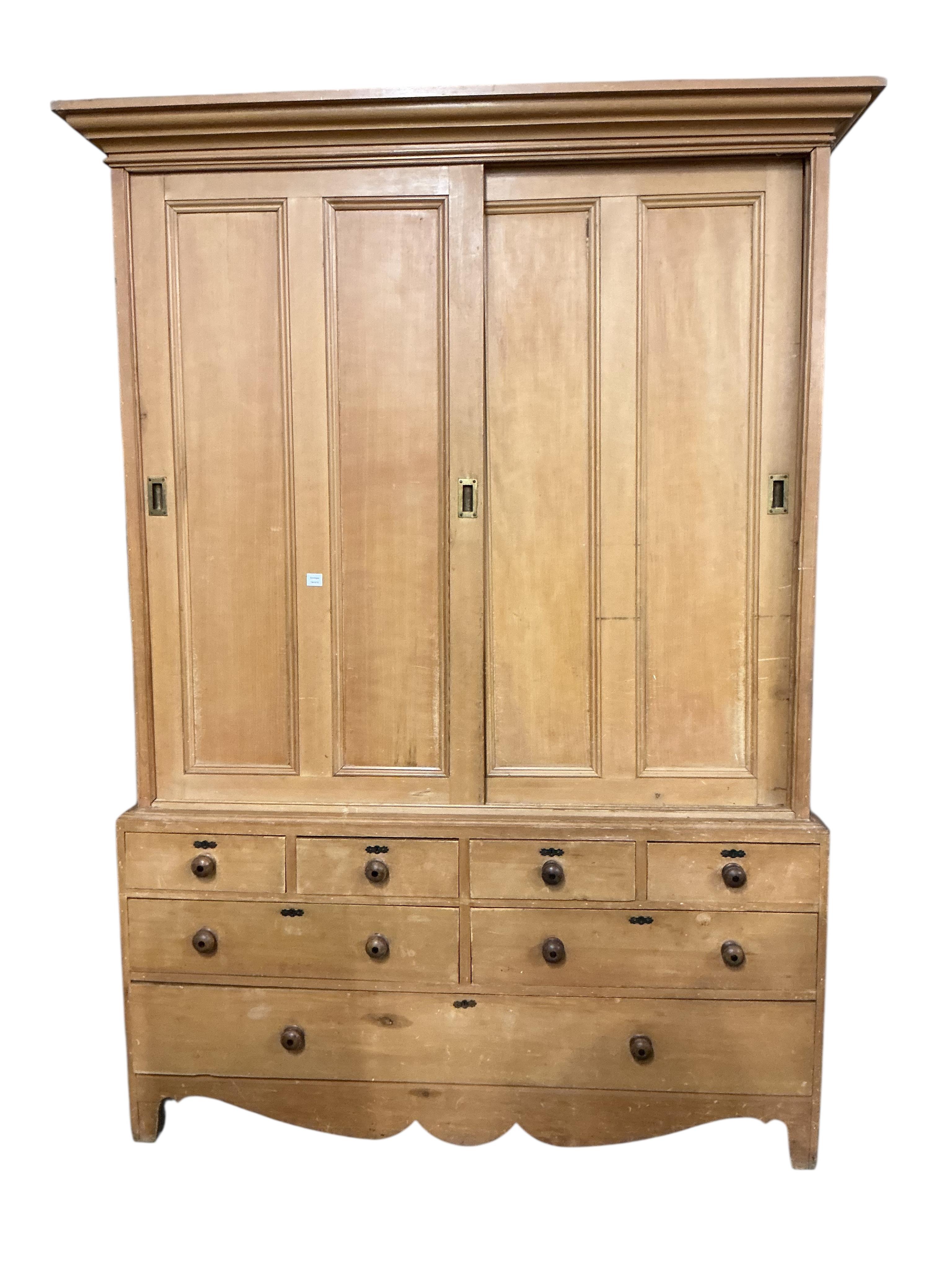 A 19th century pine household cupboard, width 183cm, depth 60cm, height 270cm